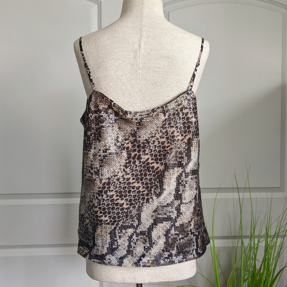 Elie Tahari Blouse Sleeveless Sequin Snake Print Draped Neck Truffle Black L NWT - Picture 5 of 16